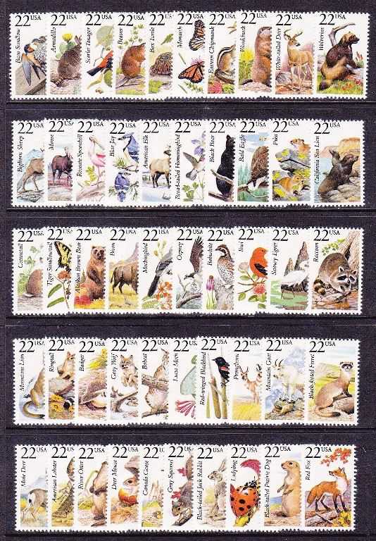 Scott 2286-2335 single stamps set of 50 MNH American Wildlife (22 cents)