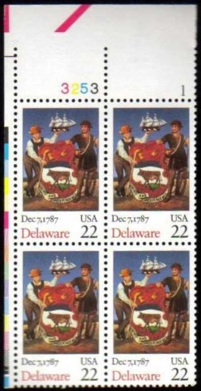 Scott 2336 Plate Block of 4 MNH Delaware Statehood (22 cents)
