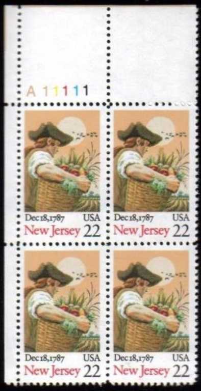 Scott 2338 Plate Block of 4 MNH New Jersey Statehood (22 cents)