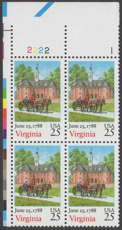 Scott 2345 Plate Block of 4 MNH Virginia Statehood (25 cents)