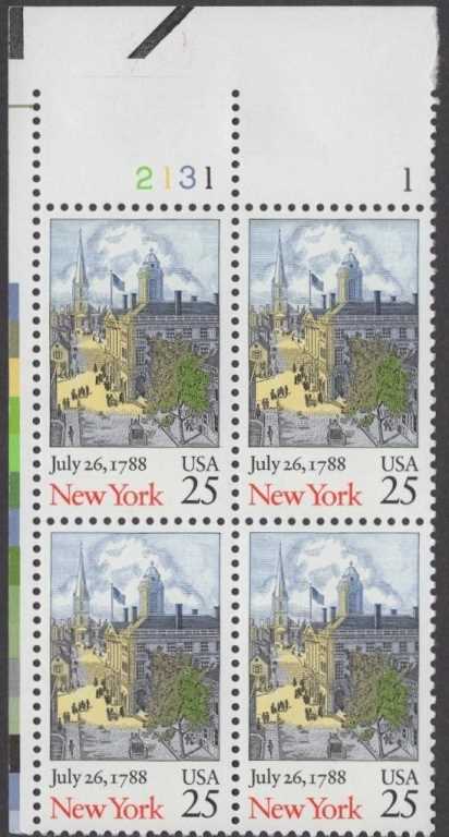 Scott 2346 Plate Block of 4 MNH New York Statehood (25 cents)