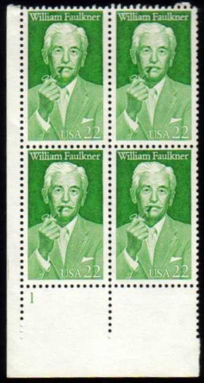Scott 2350 Plate Block of 4 MNH William Faulkner (22 cents)