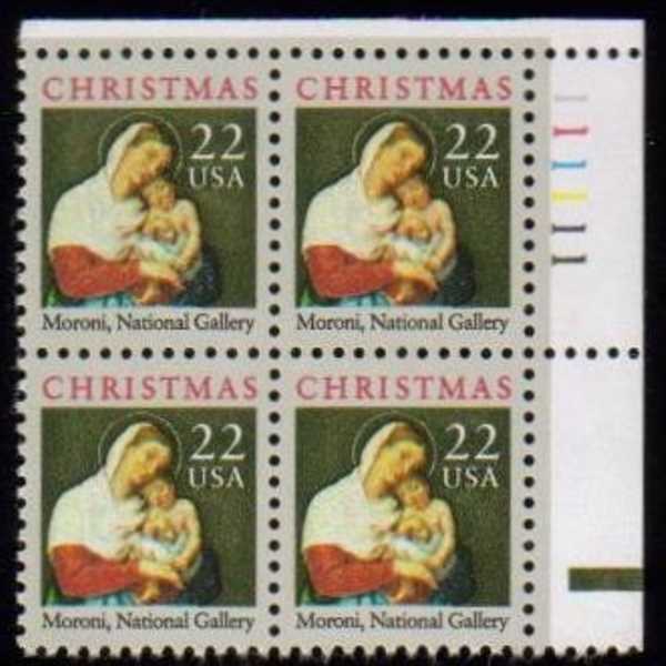 Scott 2367 Plate Block of 4 MNH Christmas Madonna and Child (22 cents)
