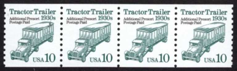 10 cents Transportation Coil Scott 2458 <font color=red> Strip of 4 Plate #0 </font>