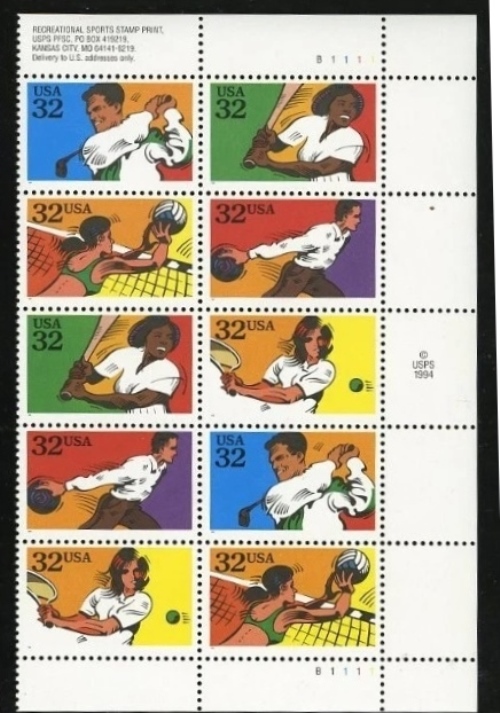 Scott 2961-2965 Plate Block of 10, half a sheet, (32 cents)