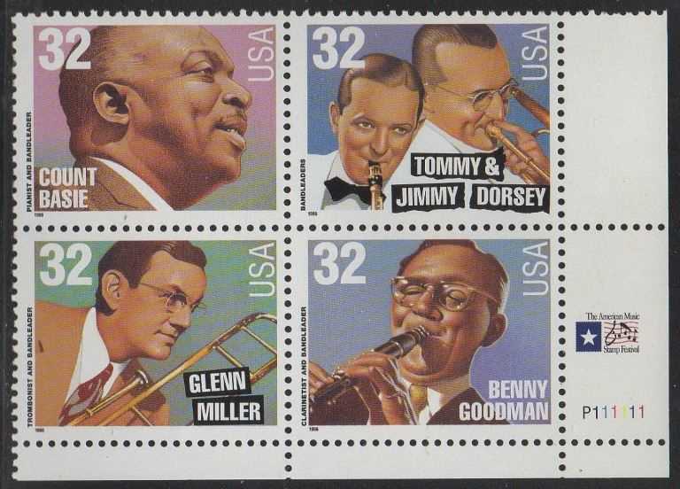 Scott 3096-3099 Plate Block of 4 MNH Big Band Leaders (32 cents)