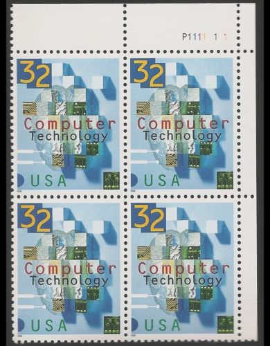 Scott 3106 Plate Block of 4 MNH Computer Technology (32 cents)