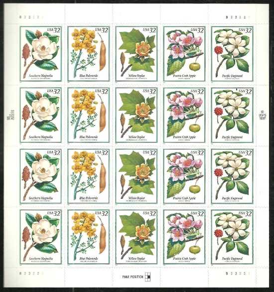 Scott 3193-3197 Sheet of 20 MHH Flowering Trees (32 cents)