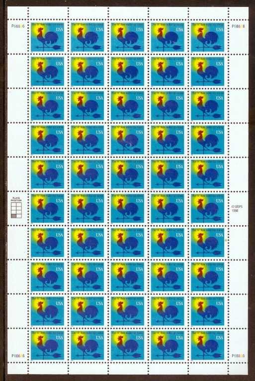 Scott 3258 Sheet of 100 MNH (1 cent) Blue USA blue date Plate B