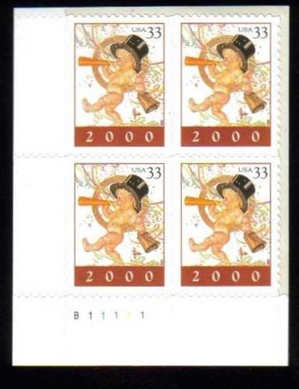 Scott 3369 Plate Block of 4 New Year 2000 (33 cents)