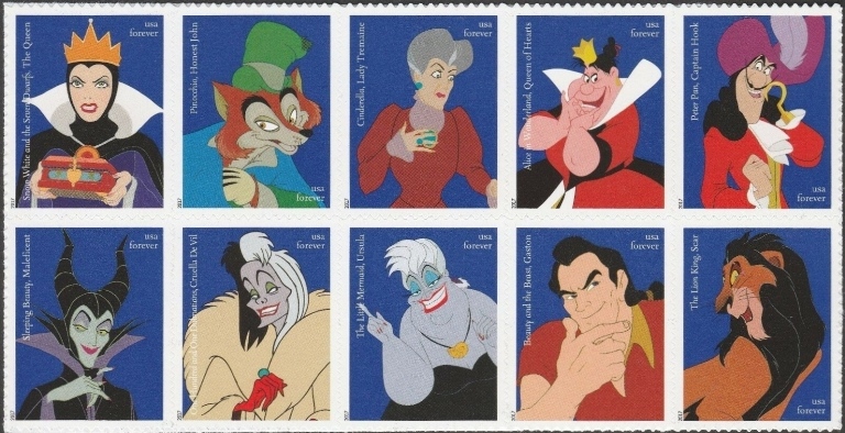 Scott #5213-5222 Forever Block of 10 (Not Plate Block) Disney Villains