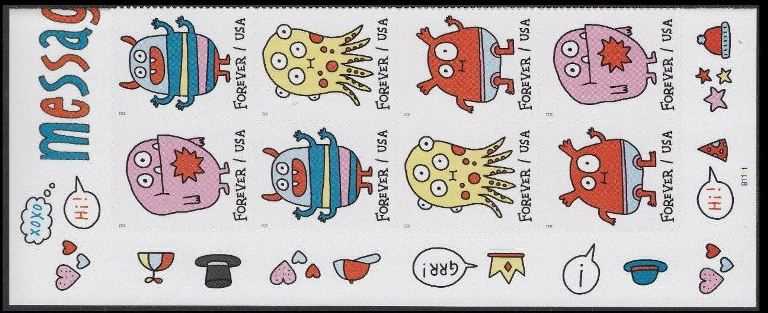 Scott #5636-5639 Forever Left side Block of 8 Message Monsters
