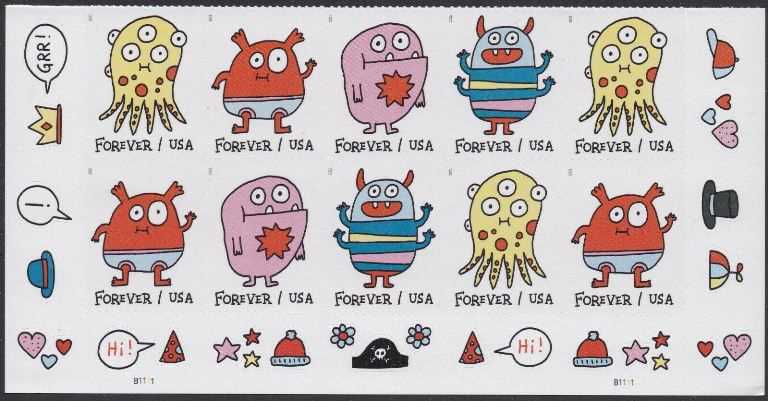 Scott #5636-5639 Forever Lower Plate Block of 10 Message Monsters