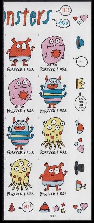 Scott #5636-5639 Forever Right side Block of 8 Message Monsters