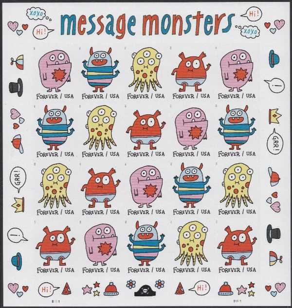 Scott #5636-5639 Forever Sheet of 20 Message Monsters