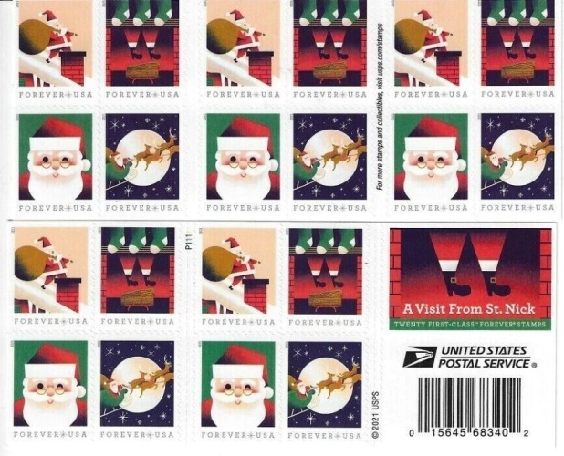 Scott #5644-5647 Forever Double-sided pane of 20 A visit from St. Nick Christmas