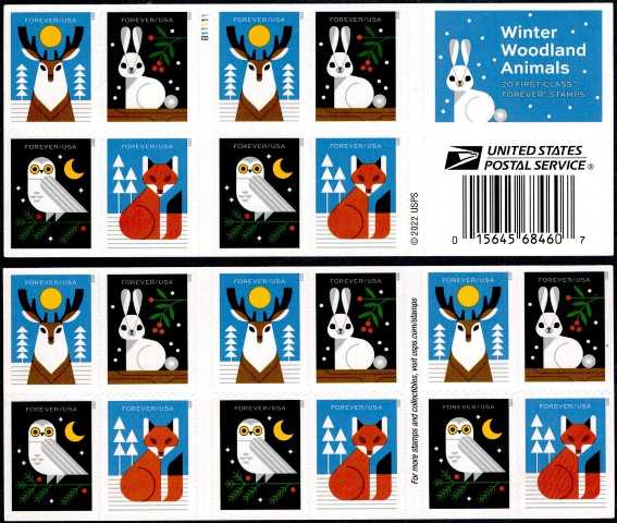 Scott #5822-5825 Forever double-sided Booklet of 20, Winter Woodland