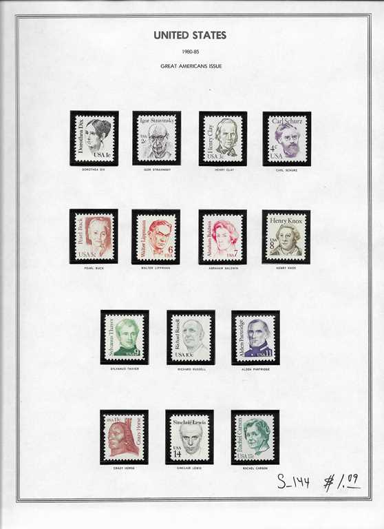 Page 144, USA single stamps