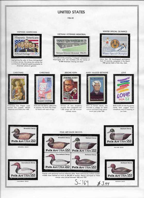 Page 164, USA single stamps